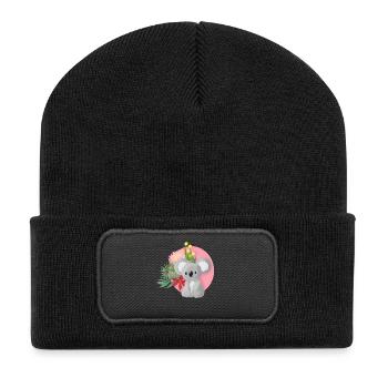Süßer Koala mit Blumenkranz - Recycelte Patch Beanie - Schwarz - Vorne