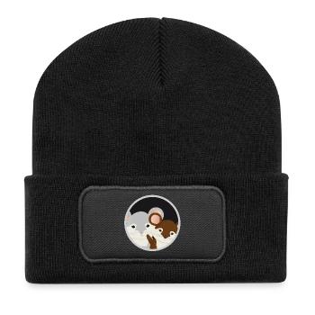 Deux souris mignonnes ensemble dans le trou de la souris - Beanie recyclé à patch - noir - Devant