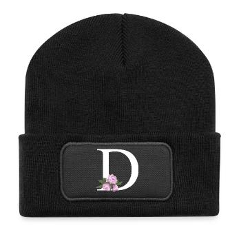 Blumendesign mit Pastellrosen und Blättern D - Recycelte Patch Beanie - Schwarz - Vorne