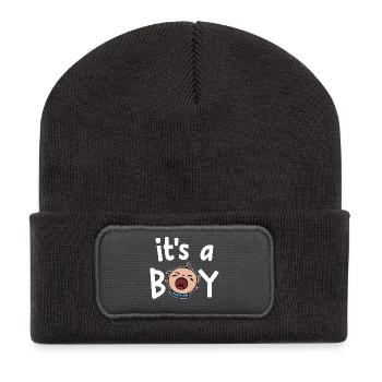 Déclaration de bonheur familial du bébé enceinte né - Beanie recyclé à patch - charbon - Devant