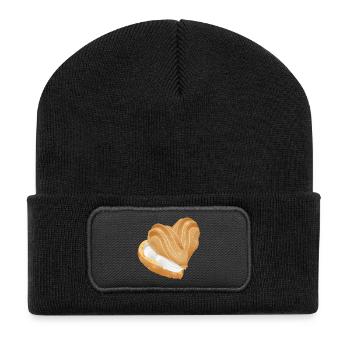 Mit Sahne gefülltes Windbeutel Herz - Recycelte Patch Beanie - Schwarz - Vorne