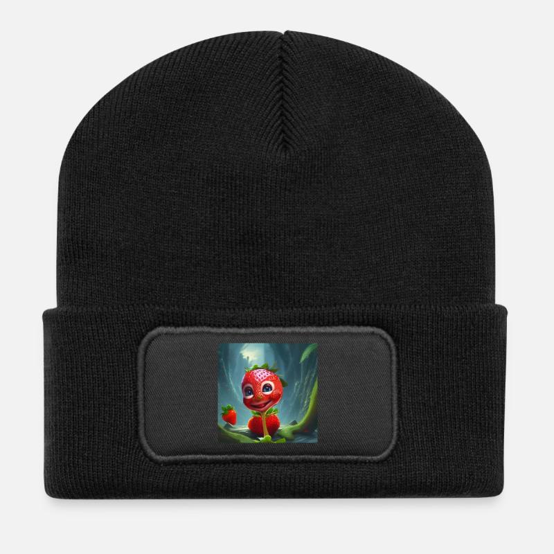 Süße lustige Erdbeere - Recycelte Patch Beanie - Schwarz