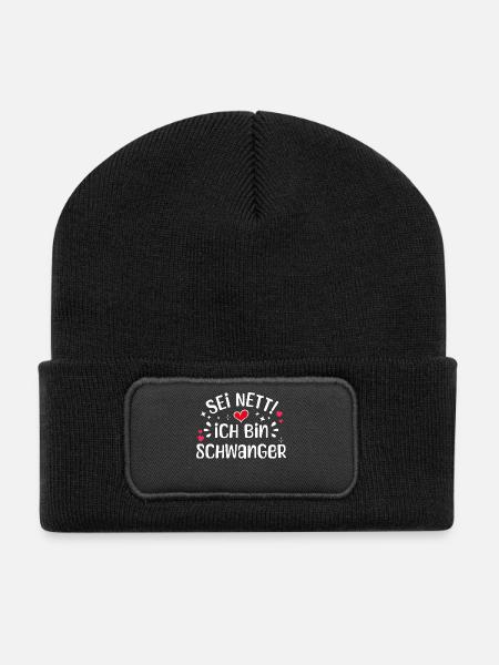 Schwangerschaft Statement Familie Herz Schwanger - Recycelte Patch Beanie - Schwarz