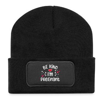 Schwanger Statement Schwangerschaft Babybauch - Recycelte Patch Beanie - Schwarz - Vorne