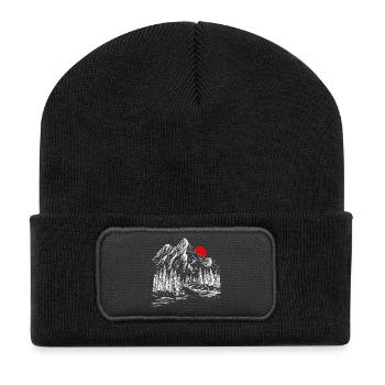 Soleil cramoisi sur les sommets enneigés - Beanie recyclé à patch - noir - Devant