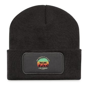 Motif palmier de Koh Kradan en Thaïlande - Beanie recyclé à patch - charbon - Devant
