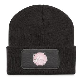 Flamingo bringt das Baby anstatt der Storch - Recycelte Patch Beanie - Dunkelgrau - Vorne