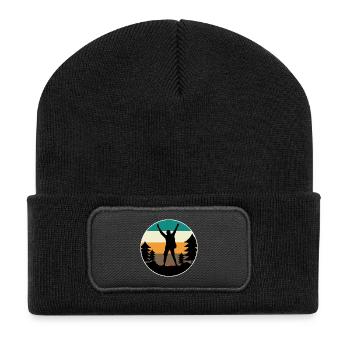 Berggipfel Wanderer Wanderung Bergsteigen Klettern - Recycelte Patch Beanie - Schwarz - Vorne