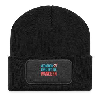 Wandern Klettern Statement Bergwanderung Wanderer - Recycelte Patch Beanie - Schwarz - Vorne