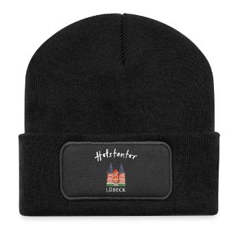 Holstentor Lübeck, Wahrzeichen Schleswig-Holstein - Recycelte Patch Beanie - Schwarz - Vorne