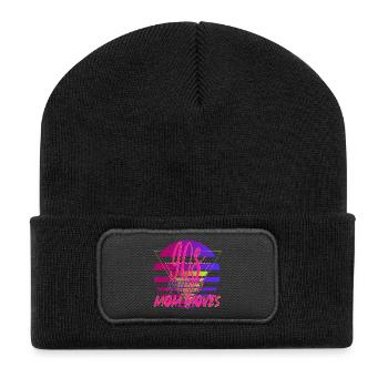 90s Mom Moves Retro Neon Design - Recycelte Patch Beanie - Schwarz - Vorne