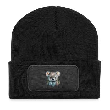 Koala Aquarell Laub - Recycelte Patch Beanie - Schwarz - Vorne