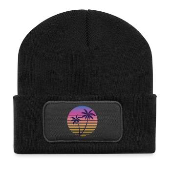 Palmier Crépuscule Vintage - Recycelte Patch Beanie - Schwarz - Vorne