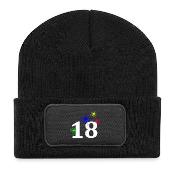 unisex, 18 Feuerwerk sternenmuster - Recycelte Patch Beanie - Schwarz - Vorne