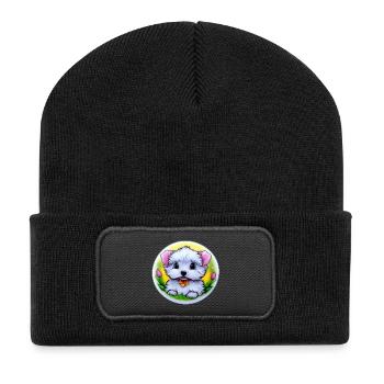 Hund Welpe - Recycelte Patch Beanie - Schwarz - Vorne