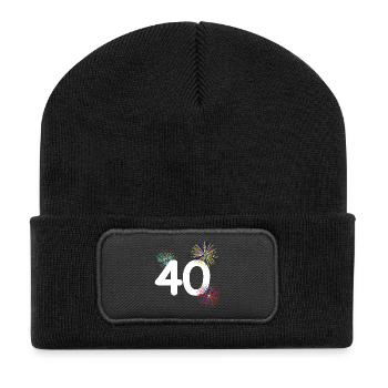 frauen apparel, 40 buntes Feuerkerk - Recycelte Patch Beanie - Schwarz - Vorne