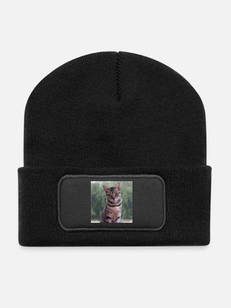 Katze Kätzchen Poster quadratisch Katzenposter - Recycelte Patch Beanie - Schwarz