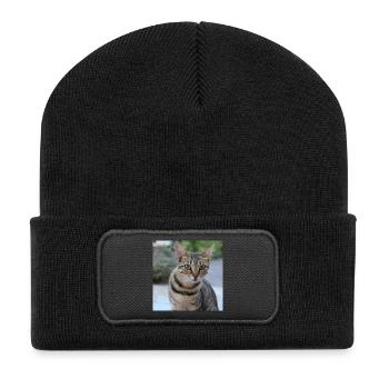 Chat chaton affiche chat carré affiche - Beanie recyclé à patch - noir - Devant