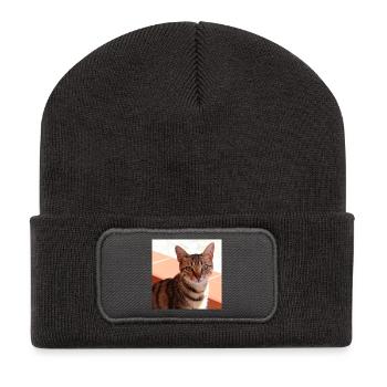 Katze Kätzchen Poster quadratisch Katzenposter - Recycelte Patch Beanie - Dunkelgrau - Vorne