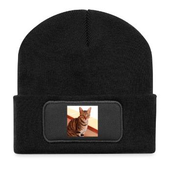 Chat chaton affiche chat carré affiche - Beanie recyclé à patch - noir - Devant