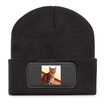 Chat chaton affiche chat carré affiche - Beanie recyclé à patch - charbon - Devant