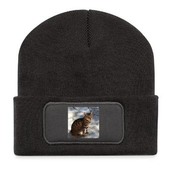 Katze Kätzchen Poster quadratisch Katzenposter - Recycelte Patch Beanie - Dunkelgrau - Vorne