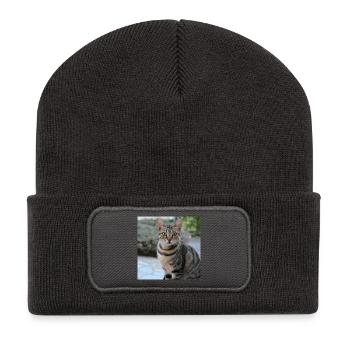 Chat chaton affiche chat carré affiche - Beanie recyclé à patch - charbon - Devant