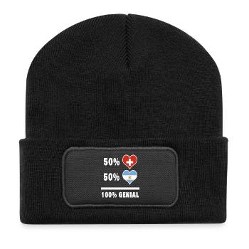 Argentinien und Schweiz 100% Genial Flagge - Recycelte Patch Beanie - Schwarz - Vorne