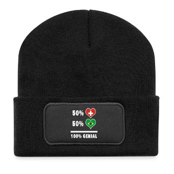 Brasilien und Schweiz 100% Genial Flagge - Recycelte Patch Beanie - Schwarz - Vorne