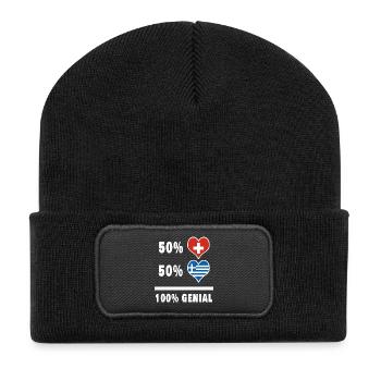 Griechenland und Schweiz 100% Genial Flagge - Recycelte Patch Beanie - Schwarz - Vorne