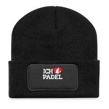 Ich Liebe Padel Herz Statement Schläger Tennis - Recycelte Patch Beanie - Schwarz - Vorne