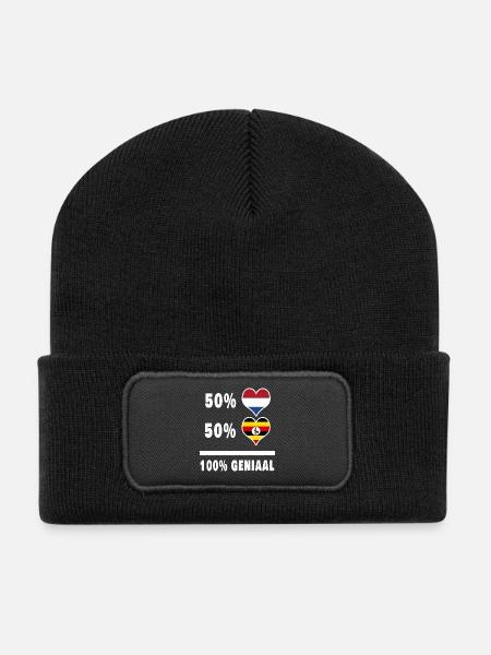 Uganda und die Niederlande 100% Genius Flagge - Recycelte Patch Beanie - Schwarz