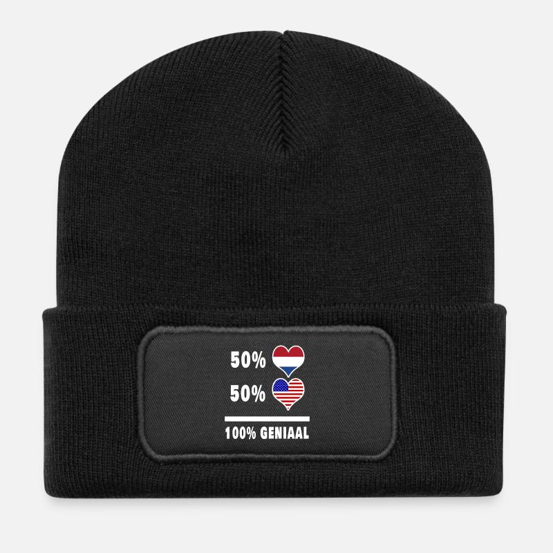 USA und Niederlande 100% Genius Flagge - Recycelte Patch Beanie - Schwarz
