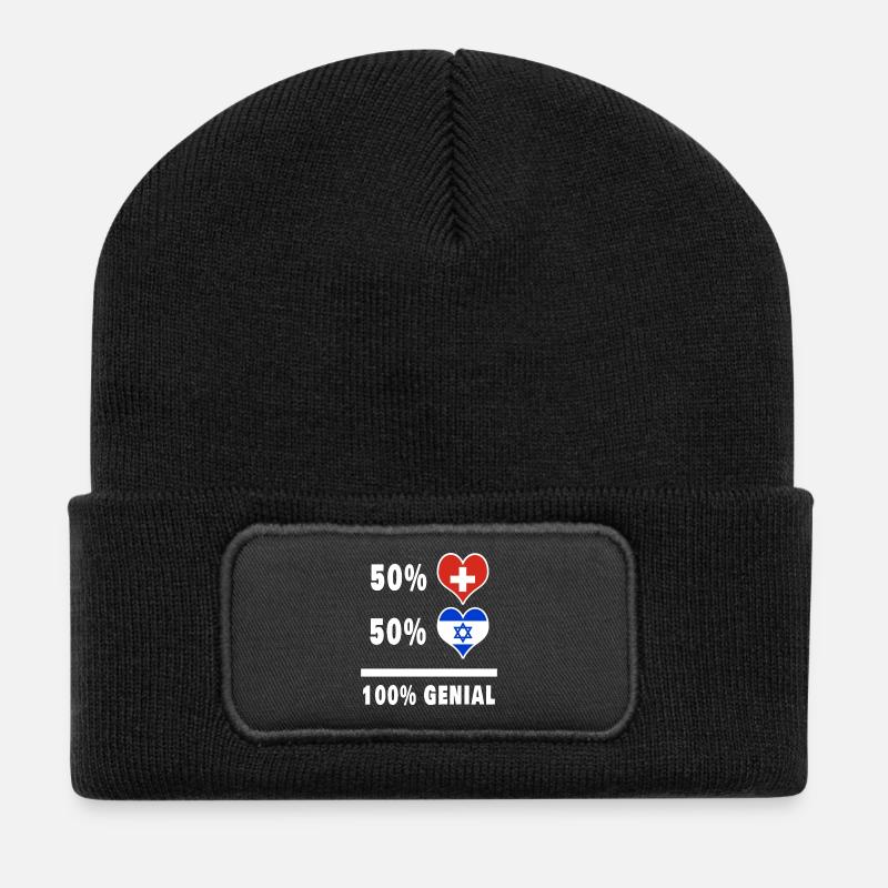 Israel und Schweiz 100% Genial Flagge - Recycelte Patch Beanie - Schwarz