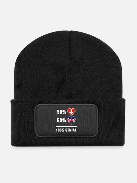 Grande-Bretagne et Suisse 100% Awesome Flag - Beanie recyclé à patch - noir