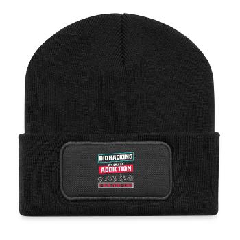 Biohacking ist nur eine Sucht - Recycelte Patch Beanie - Schwarz - Vorne
