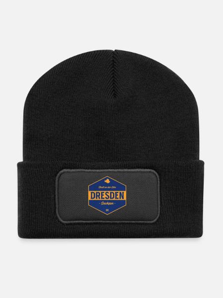 Dresden Signet Blau-Gold - Recycelte Patch Beanie - Schwarz