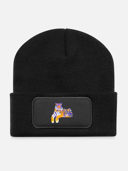 Elongated paint tiger - Recycled Patch Beanie - black