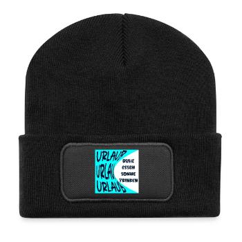 URLAUB - SONNE - RUHE - SOMMERFERIEN - ESSEN - Recycelte Patch Beanie - Schwarz - Vorne