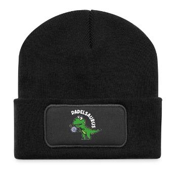Padel Padelspiel Sport Spieler Dinosaurier Spruch - Recycelte Patch Beanie - Schwarz - Vorne