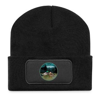 Duck couple in duck pond at night & moonlight - Recycled Patch Beanie - black - Front