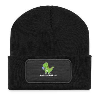 Padel-Tennis Spieler Cooler Spruch Dinosaurier - Recycelte Patch Beanie - Schwarz - Vorne