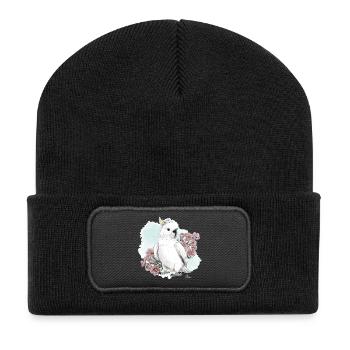 Kakadu mit Blumen - Recycelte Patch Beanie - Schwarz - Vorne