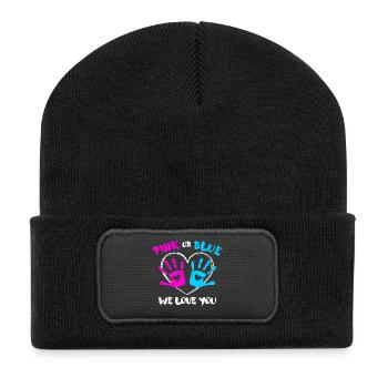 Déclaration des parents enceintes Bébé Bonheur Cœur de famille - Beanie recyclé à patch - noir - Devant