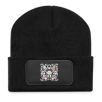 Blumenfest l Weiß, Rosa und Gelb - Recycelte Patch Beanie - Schwarz - Vorne