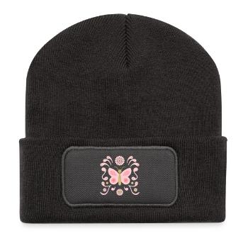 boho butterfly l pink and gold - Recycled Patch Beanie - dark grey - Front