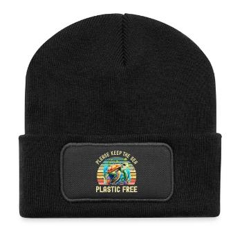 Protection de l’environnement des tortues marines - Beanie recyclé à patch - noir - Devant