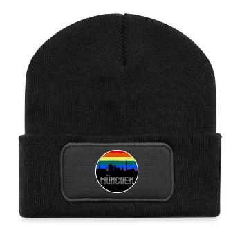 München Skyline Regenbogen - Recycelte Patch Beanie - Schwarz - Vorne