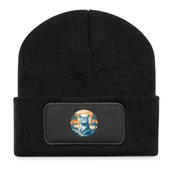 Tropical Cat Magic at Sunset - Recycled Patch Beanie - black - Front