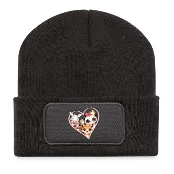 Cute animal family portrait in heart frame - Recycled Patch Beanie - dark grey - Front